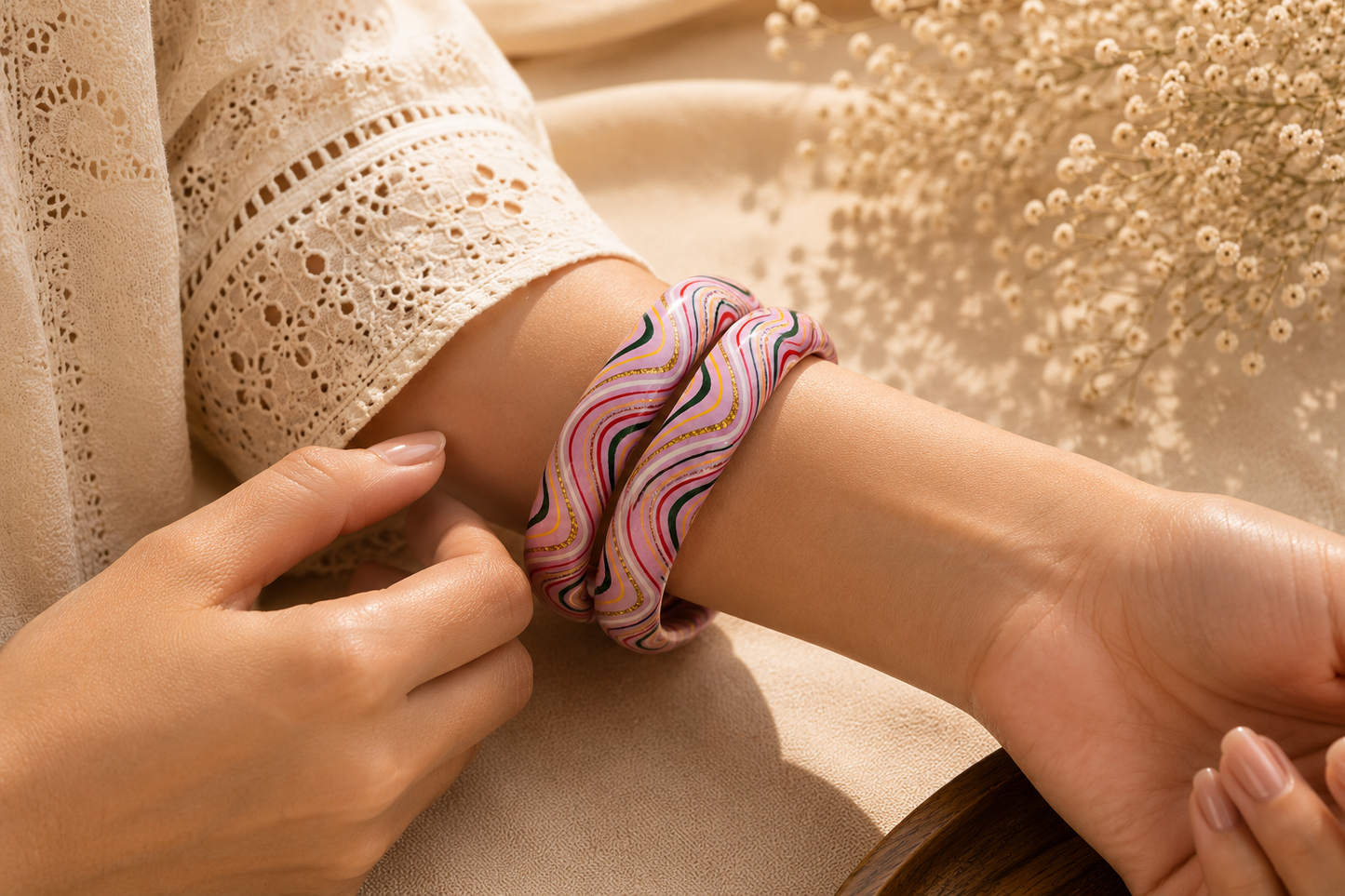 Pink Marble Lac Bangles