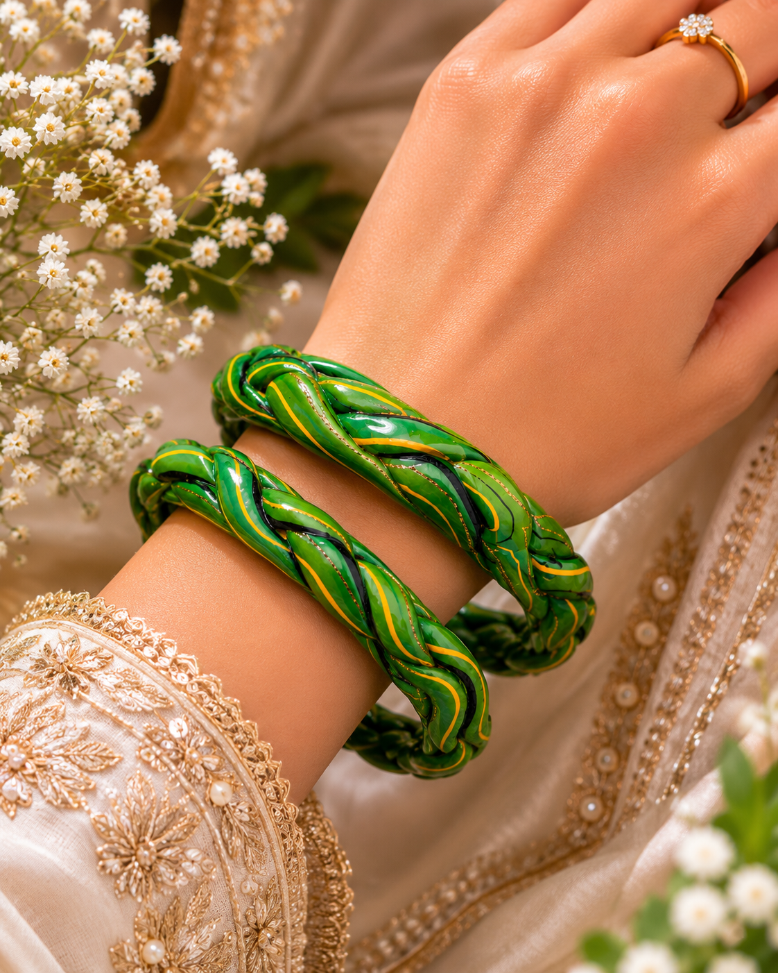 Emerald Twist Lac Bangle Set