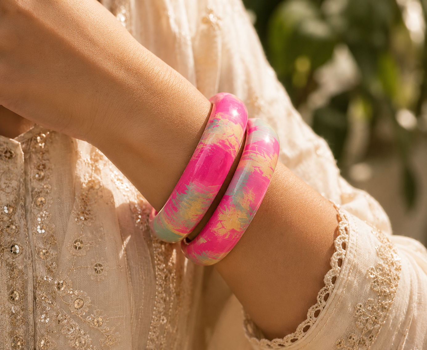 Gulabi Mint Marble Lac Bangle Set