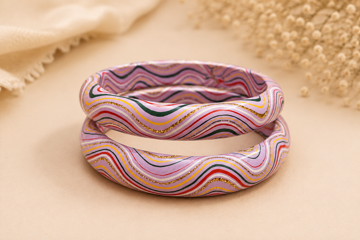 Pink Marble Lac Bangles