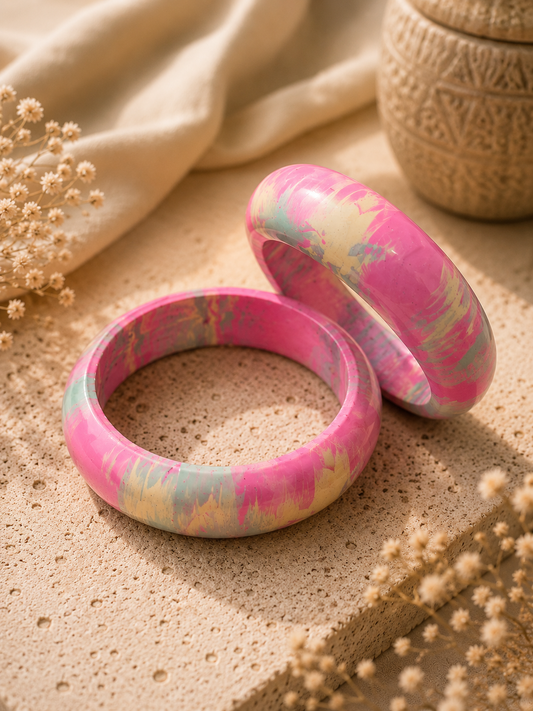 Gulabi Mint Marble Lac Bangle Set