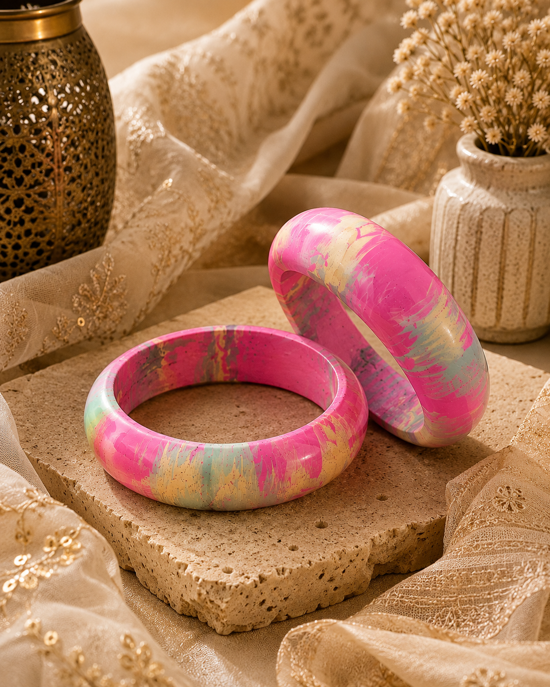 Gulabi Mint Marble Lac Bangle Set
