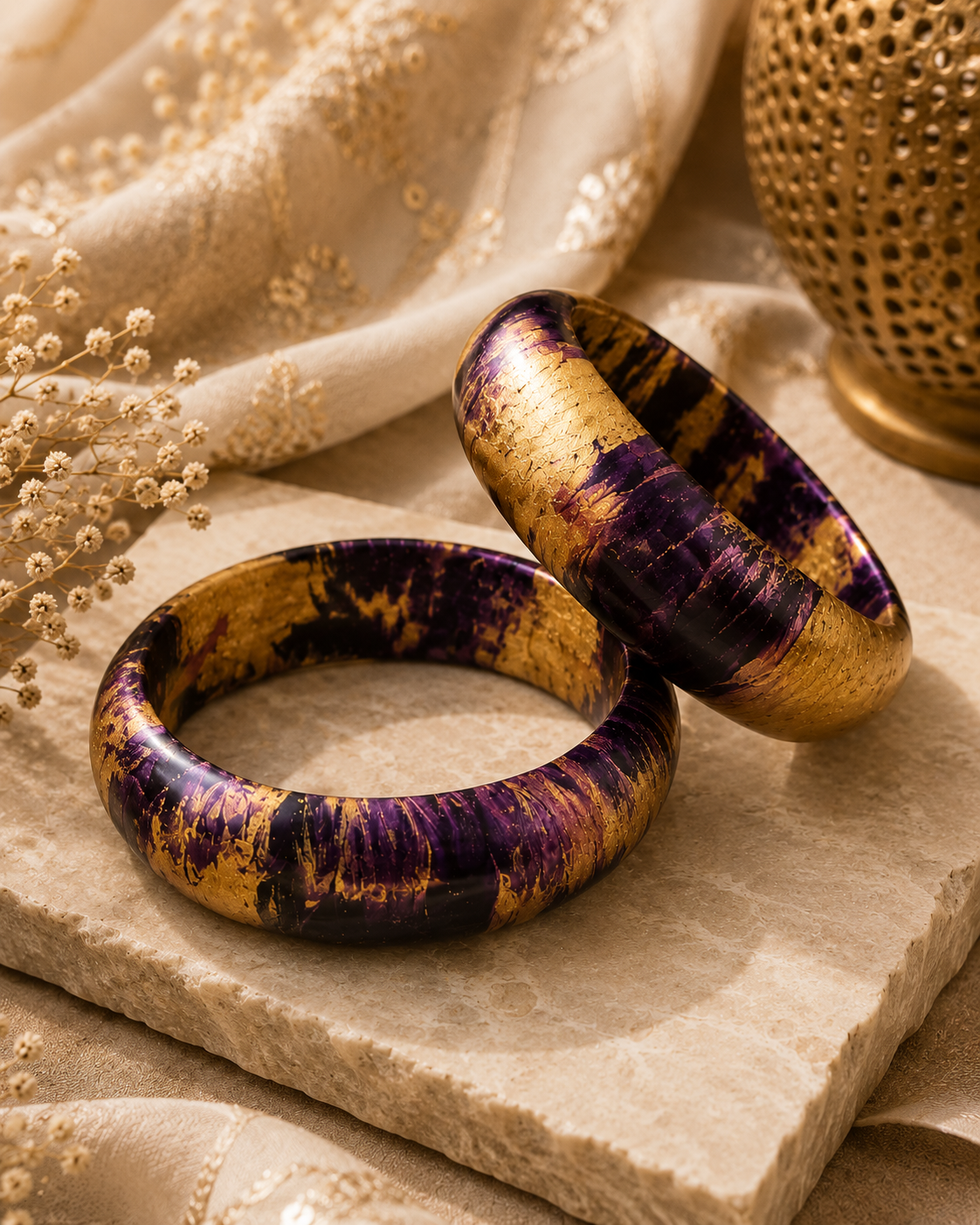 Rajsi Noir Marble Lac Bangle Set