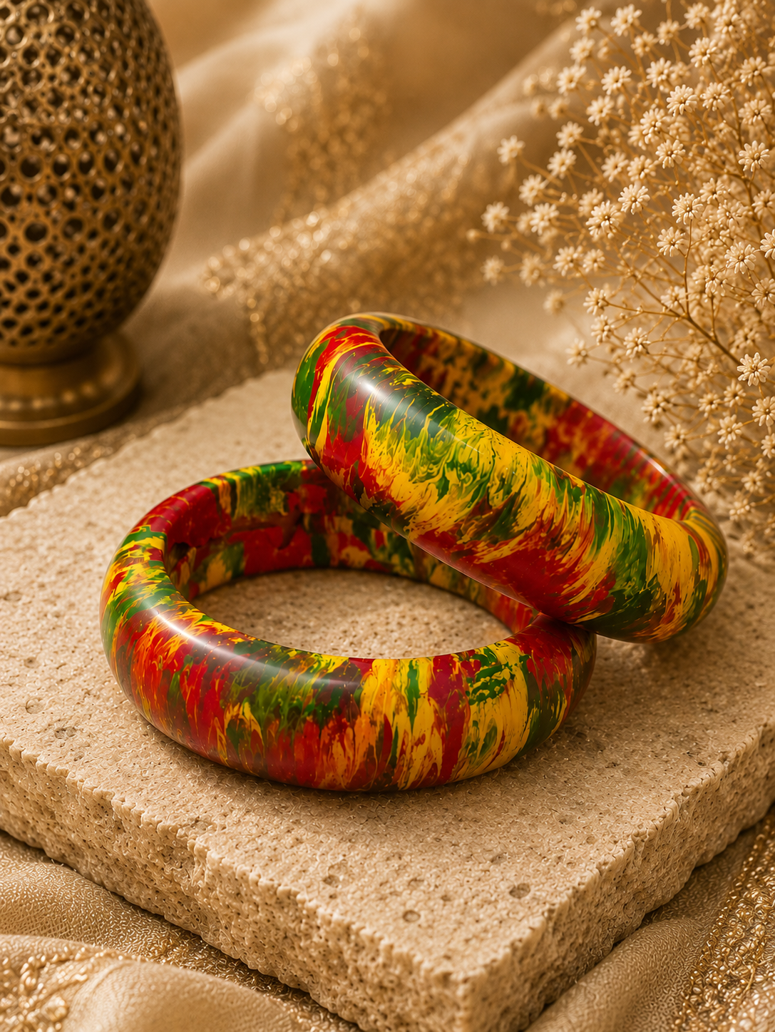 Rang Mahal Marble Lac Bangle Set